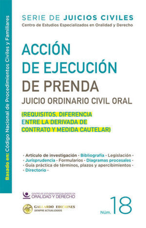 ACCIÓN DE EJECUCIÓN DE PRENDA (REQUISITOS, DIFERENCIA ENTRE LA DERIVADA DE CONTRATO Y MEDIDA CAUTELAR)